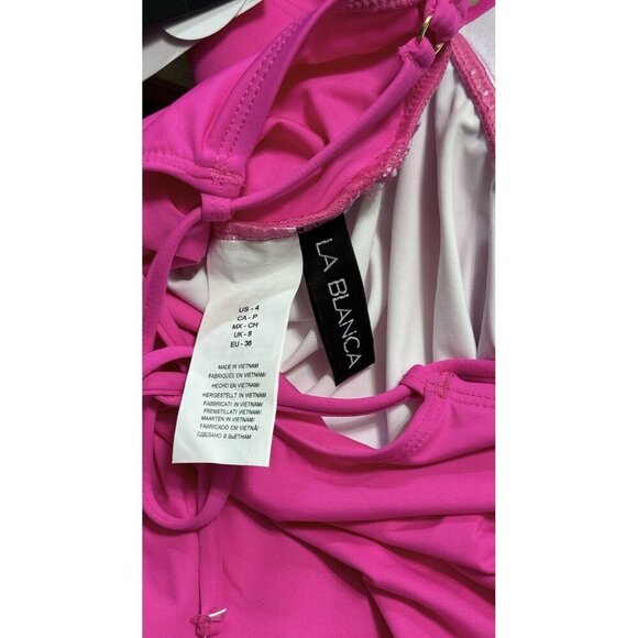 La Blanca Sz 4 Tankini Swimsuit Top Pink Island Goddess Slenderizing Ruching New - Picture 3 of 3